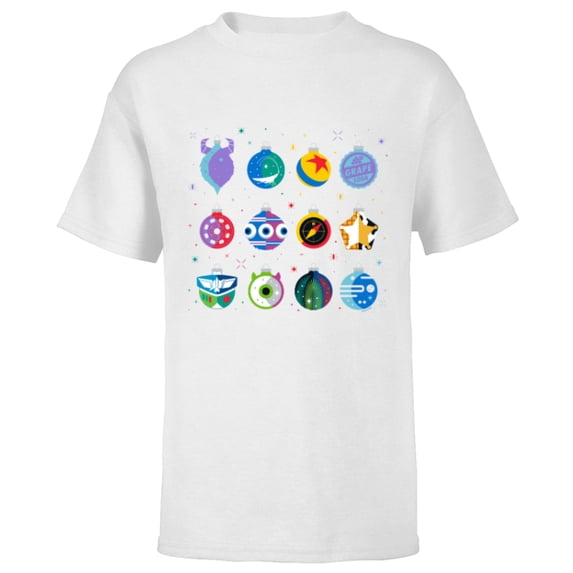 Disney and Pixar Christmas 12 Holiday Character Ornaments - Short Sleeve T-Shirt for Kids - Customized-White