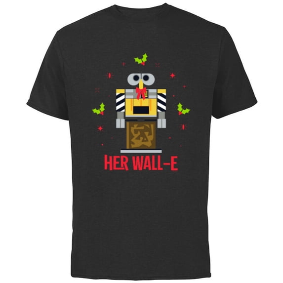 Disney and Pixar Her WALL-E Christmas Couples Matching - Short Sleeve Cotton T-Shirt for Adults - Customized-Black