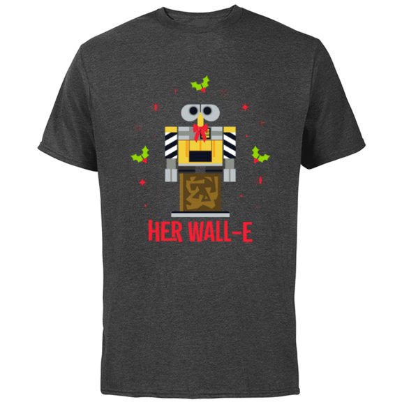 Disney and Pixar Her WALL-E Christmas Couples Matching - Short Sleeve Cotton T-Shirt for Adults - Customized-Charcoal