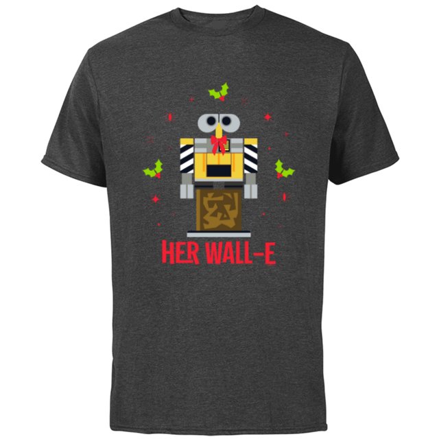 Disney and Pixar Her WALL-E Christmas Couples Matching - Short Sleeve Cotton T-Shirt for Adults - Customized-Charcoal