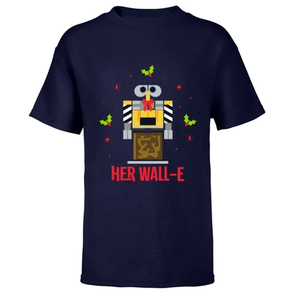 Disney and Pixar Her WALL-E Christmas Couples Matching - Short Sleeve T-Shirt for Kids - Customized-Navy