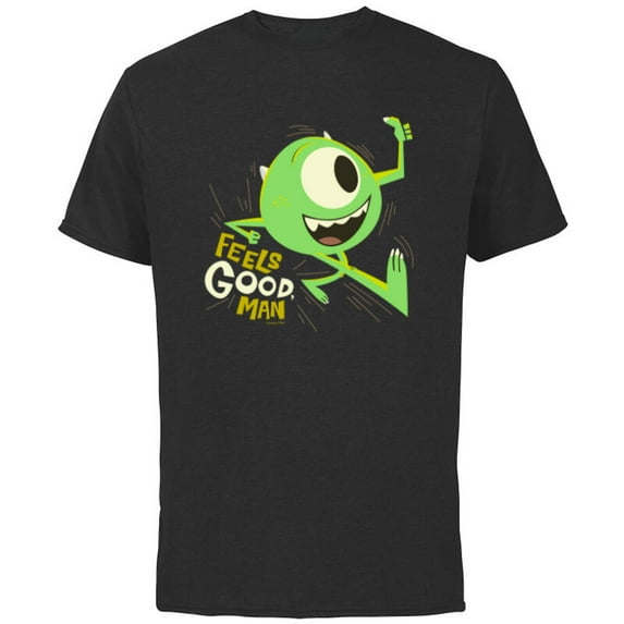 Disney and Pixar Monsters, Inc. Mike Wazowski Feels Good Man - Short Sleeve Cotton T-Shirt for Adults - Customized-Black