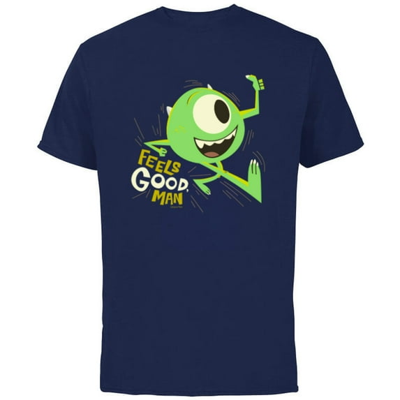 Disney and Pixar Monsters, Inc. Mike Wazowski Feels Good Man - Short Sleeve Cotton T-Shirt for Adults - Customized-Navy