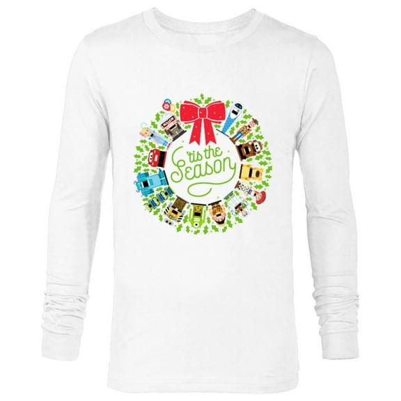 Disney and Pixar Seasonal Wreath ‘Tis the Season Holiday - Long Sleeve T-Shirt for Men – Customized-White