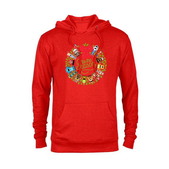 Disney and Pixar Seasonal Wreath ‘Tis the Season Holiday - Pullover Hoodie for Adults – Customized-Red Heather