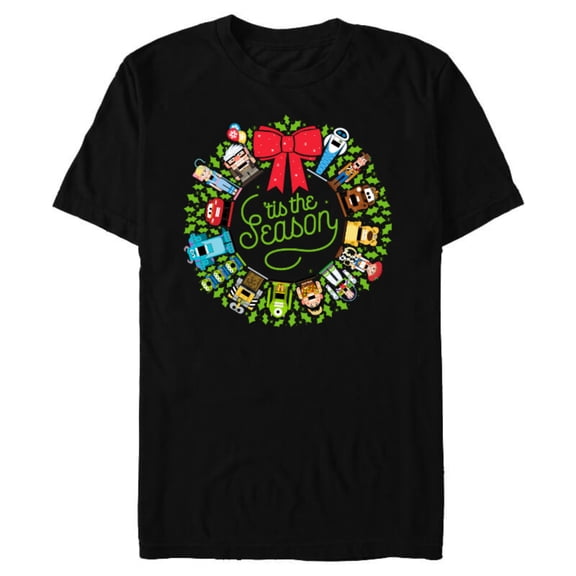 Disney and Pixar Seasonal Wreath ‘Tis the Season Holiday - Short Sleeve Blended T-Shirt for Adults – Customized-Black