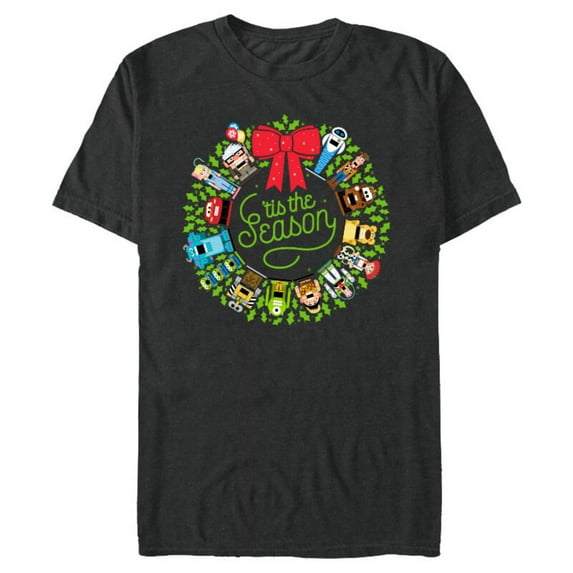 Disney and Pixar Seasonal Wreath ‘Tis the Season Holiday - Short Sleeve Blended T-Shirt for Adults – Customized-Dark Heather