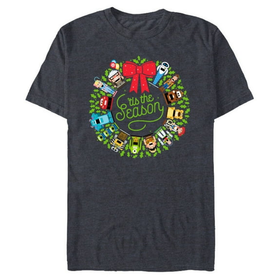Disney and Pixar Seasonal Wreath ‘Tis the Season Holiday - Short Sleeve Blended T-Shirt for Adults – Customized-Navy Heather