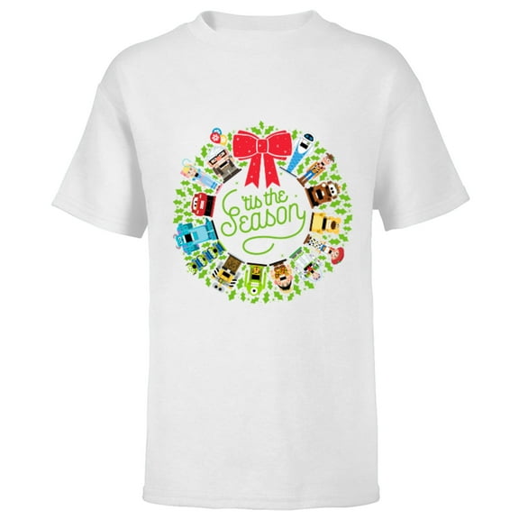Disney and Pixar Seasonal Wreath ‘Tis the Season Holiday - Short Sleeve T-Shirt for Kids – Customized-White