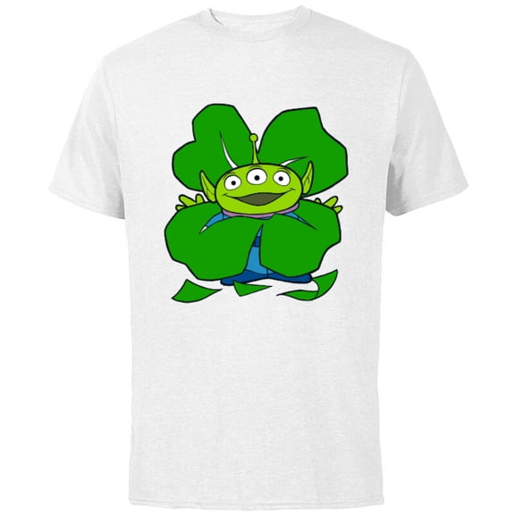 Disney and Pixar Toy Story Alien Shamrock St. Patrick’s Day - Short Sleeve Cotton T-Shirt for Adults - Customized-White