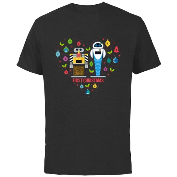 Disney and Pixar WALL-E & EVE Romantic Heart First Christmas - Short Sleeve Cotton T-Shirt for Adults - Customized-Black