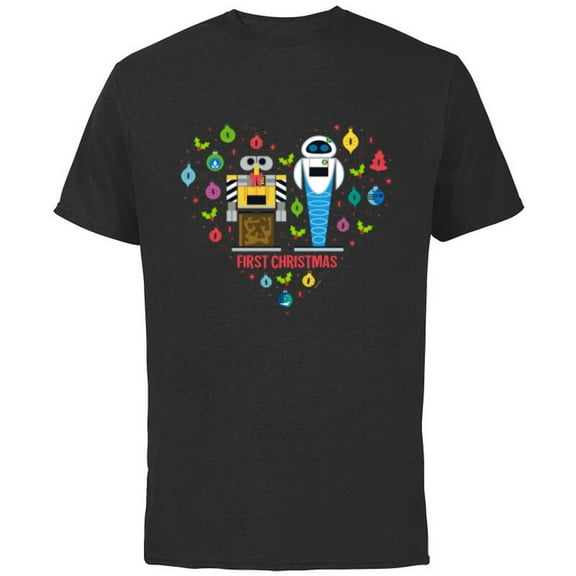 Disney and Pixar WALL-E & EVE Romantic Heart First Christmas - Short Sleeve Cotton T-Shirt for Adults - Customized-Black