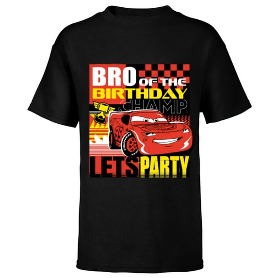 Disney and Pixar’s Cars Bro of the Birthday Champ Party - Short Sleeve T-Shirt for Kids - Customized-Black