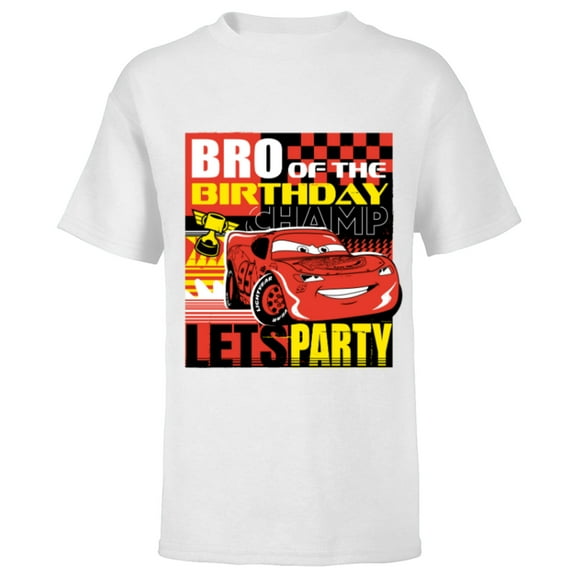 Disney and Pixar’s Cars Bro of the Birthday Champ Party - Short Sleeve T-Shirt for Kids - Customized-White