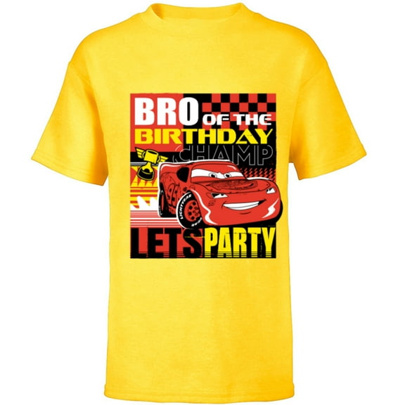 Disney and Pixar’s Cars Bro of the Birthday Champ Party - Short Sleeve T-Shirt for Kids - Customized-Yellow