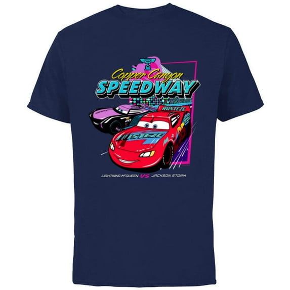 Disney and Pixar’s Cars Copper Canyon Speedway Racing - Short Sleeve Cotton T-Shirt for Adults - Customized-Navy
