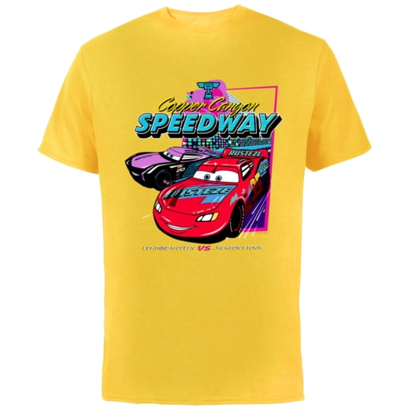 Disney and Pixar’s Cars Copper Canyon Speedway Racing - Short Sleeve Cotton T-Shirt for Adults - Customized-Yellow