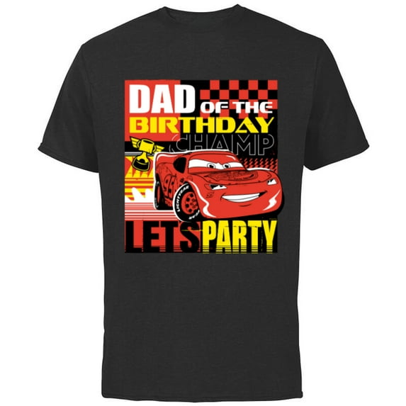 Disney and Pixar’s Cars Dad of the Birthday Champ Party - Short Sleeve Cotton T-Shirt for Adults - Customized-Black