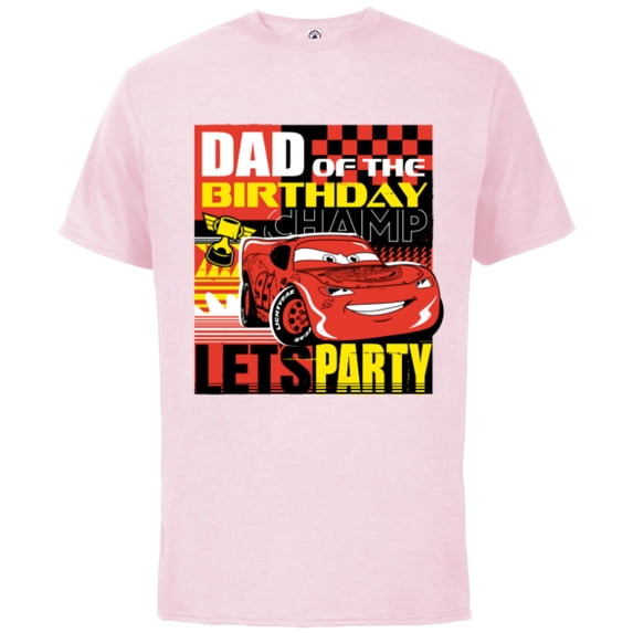 Disney and Pixar’s Cars Dad of the Birthday Champ Party - Short Sleeve Cotton T-Shirt for Adults - Customized-Soft Pink