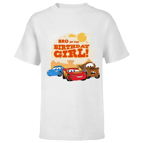 Disney and Pixar’s Cars Family Bro of the Birthday Girl - Short Sleeve T-Shirt for Kids - Customized-White