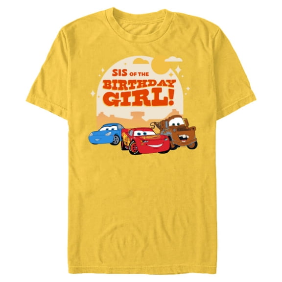Disney and Pixar’s Cars Family Sis of the Birthday Girl - Short Sleeve Blended T-Shirt for Adults - Customized-Yellow