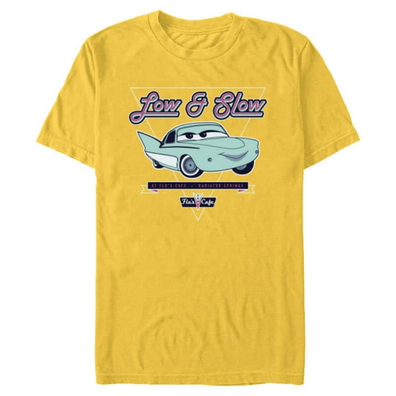 Disney and Pixar’s Cars Flo Low & Slow at Flo’s V8 Café - Short Sleeve Blended T-Shirt for Adults - Customized-Yellow