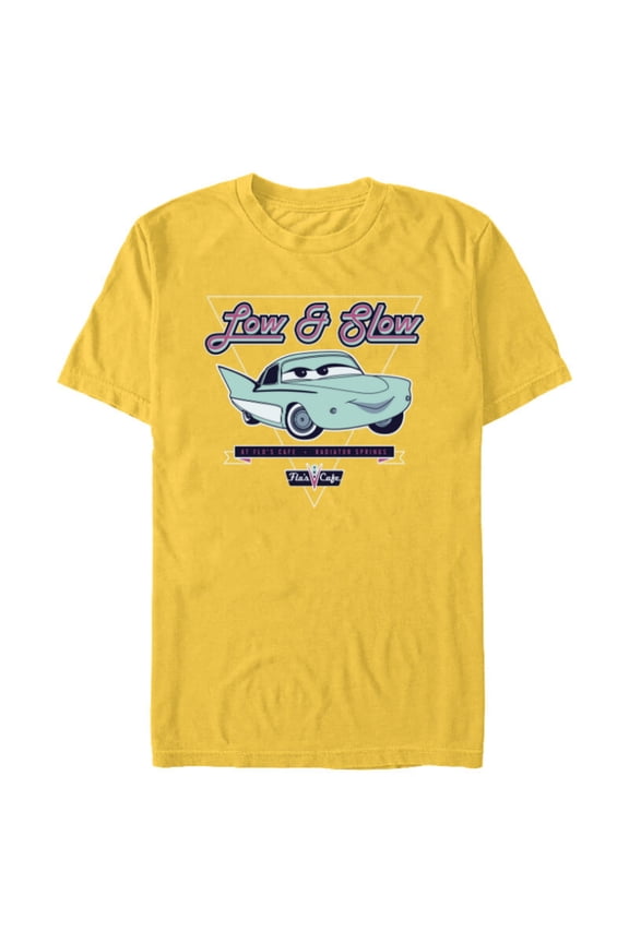 Disney and Pixar’s Cars Flo Low & Slow at Flo’s V8 Café - Short Sleeve Blended T-Shirt for Adults - Customized-Yellow