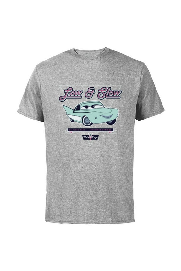 Disney and Pixar’s Cars Flo Low & Slow at Flo’s V8 Café - Short Sleeve Cotton T-Shirt for Adults - Customized-Athletic Heather