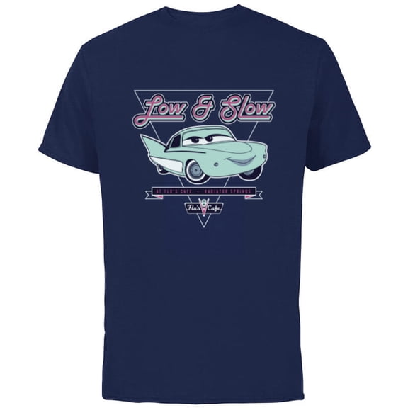 Disney and Pixar’s Cars Flo Low & Slow at Flo’s V8 Café - Short Sleeve Cotton T-Shirt for Adults - Customized-Navy