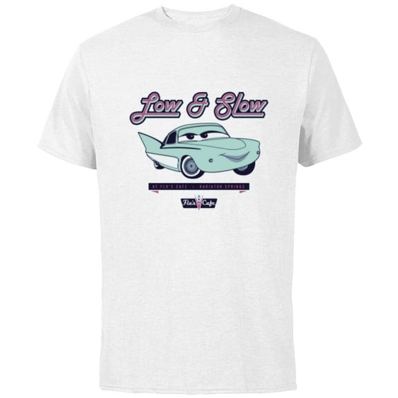 Disney and Pixar’s Cars Flo Low & Slow at Flo’s V8 Café - Short Sleeve Cotton T-Shirt for Adults - Customized-White