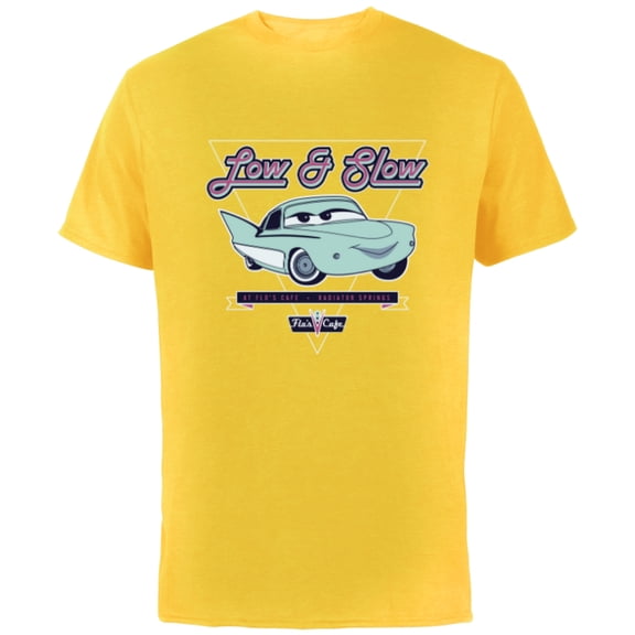 Disney and Pixar’s Cars Flo Low & Slow at Flo’s V8 Café - Short Sleeve Cotton T-Shirt for Adults - Customized-Yellow