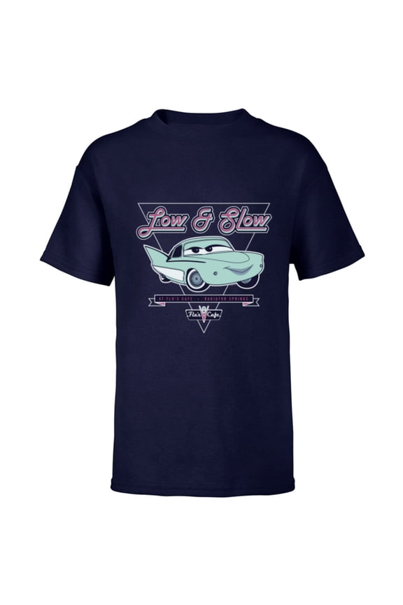 Disney and Pixar’s Cars Flo Low & Slow at Flo’s V8 Café - Short Sleeve T-Shirt for Kids - Customized-Navy