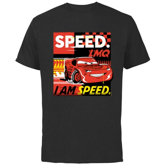 Disney and Pixar’s Cars I Am Speed Lightning McQueen Racing - Short Sleeve Cotton T-Shirt for Adults - Customized-Black