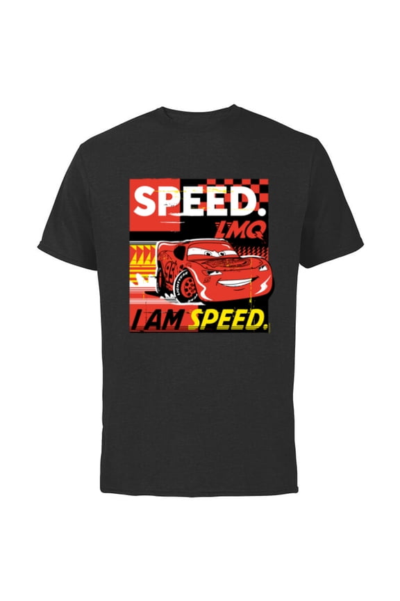 Disney and Pixar’s Cars I Am Speed Lightning McQueen Racing - Short Sleeve Cotton T-Shirt for Adults - Customized-Black