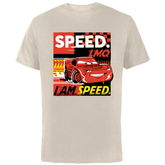 Disney and Pixar’s Cars I Am Speed Lightning McQueen Racing - Short Sleeve Cotton T-Shirt for Adults - Customized-Natural