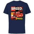thumbnail image 1 of Disney and Pixar’s Cars I Am Speed Lightning McQueen Racing - Short Sleeve Cotton T-Shirt for Adults - Customized-Navy, 1 of 5
