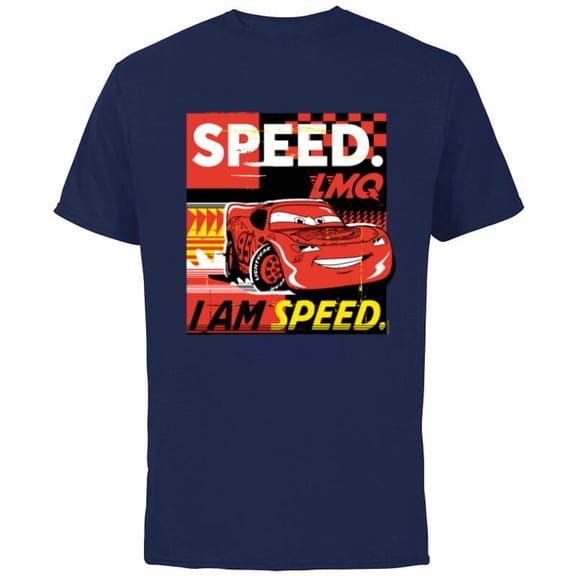 Disney and Pixar’s Cars I Am Speed Lightning McQueen Racing - Short Sleeve Cotton T-Shirt for Adults - Customized-Navy