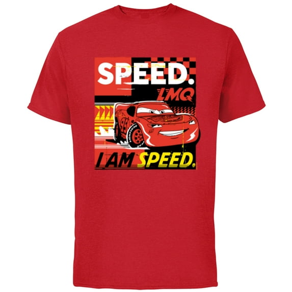 Disney and Pixar’s Cars I Am Speed Lightning McQueen Racing - Short Sleeve Cotton T-Shirt for Adults - Customized-Red