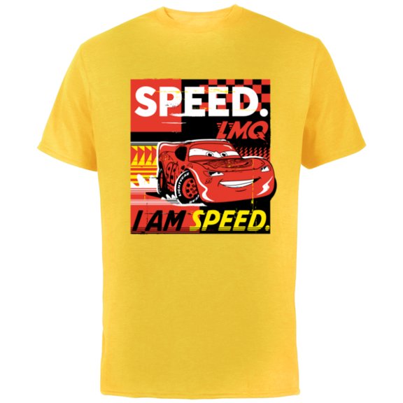 Disney and Pixar’s Cars I Am Speed Lightning McQueen Racing - Short Sleeve Cotton T-Shirt for Adults - Customized-Yellow