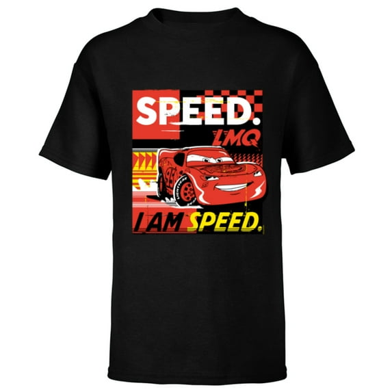 Disney and Pixar’s Cars I Am Speed Lightning McQueen Racing - Short Sleeve T-Shirt for Kids - Customized-Black