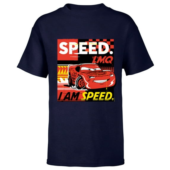 Disney and Pixar’s Cars I Am Speed Lightning McQueen Racing - Short Sleeve T-Shirt for Kids - Customized-Navy
