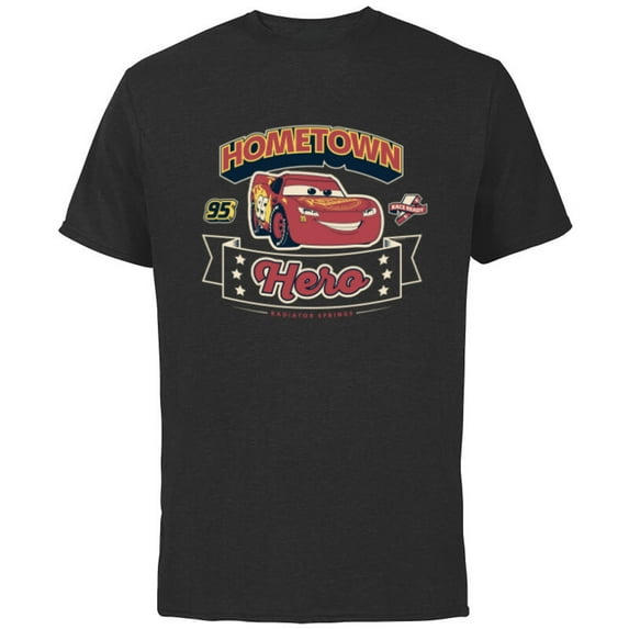 Disney and Pixar’s Cars Lightning McQueen 95 Hometown Hero - Short Sleeve Cotton T-Shirt for Adults - Customized-Black