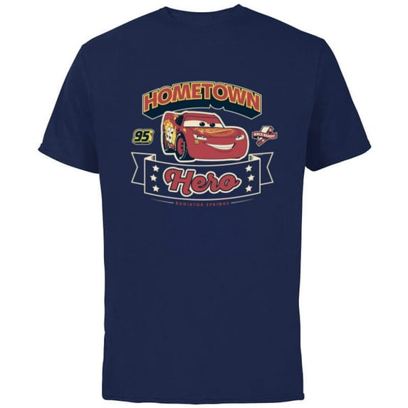 Disney and Pixar’s Cars Lightning McQueen 95 Hometown Hero - Short Sleeve Cotton T-Shirt for Adults - Customized-Navy