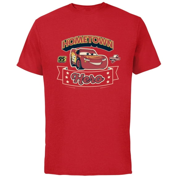 Disney and Pixar’s Cars Lightning McQueen 95 Hometown Hero - Short Sleeve Cotton T-Shirt for Adults - Customized-Red