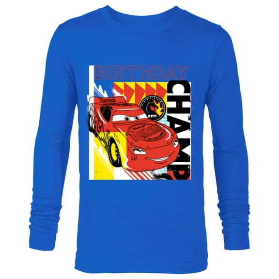 Disney and Pixar’s Cars Lightning McQueen Birthday Champ - Long Sleeve T-Shirt for Men - Customized-Navy