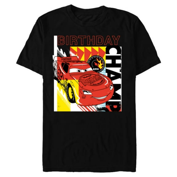 Disney and Pixar’s Cars Lightning McQueen Birthday Champ - Short Sleeve Blended T-Shirt for Adults - Customized-Black