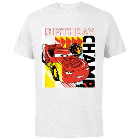 Disney and Pixar’s Cars Lightning McQueen Birthday Champ - Short Sleeve Cotton T-Shirt for Adults - Customized-White