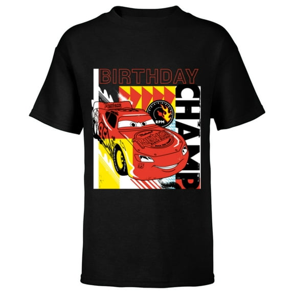 Disney and Pixar’s Cars Lightning McQueen Birthday Champ - Short Sleeve T-Shirt for Kids - Customized-Black