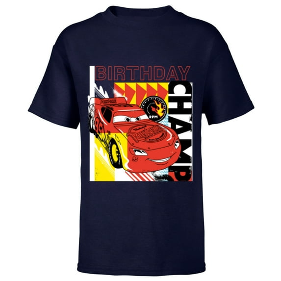 Disney and Pixar’s Cars Lightning McQueen Birthday Champ - Short Sleeve T-Shirt for Kids - Customized-Navy