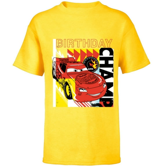 Disney and Pixar’s Cars Lightning McQueen Birthday Champ - Short Sleeve T-Shirt for Kids - Customized-Yellow
